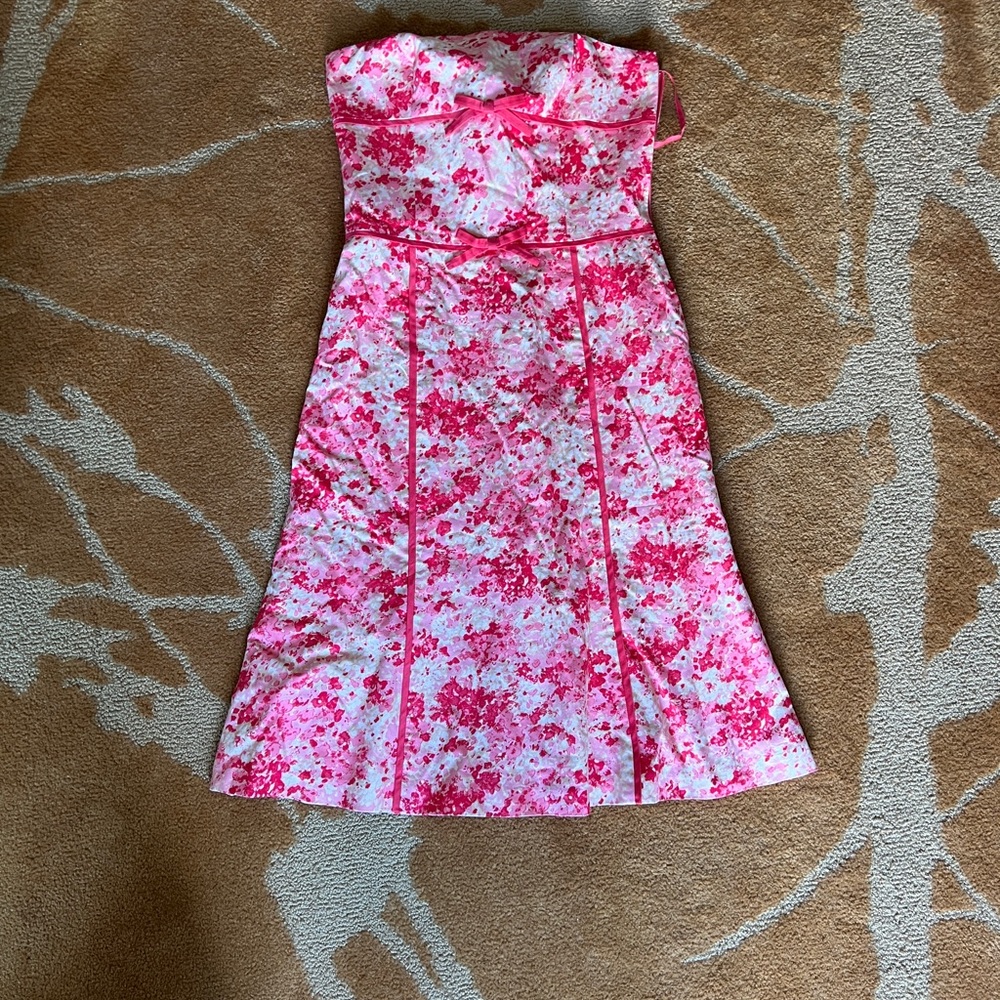 Ann Taylor Pink Strapless A-Line Dress Wedding Guest